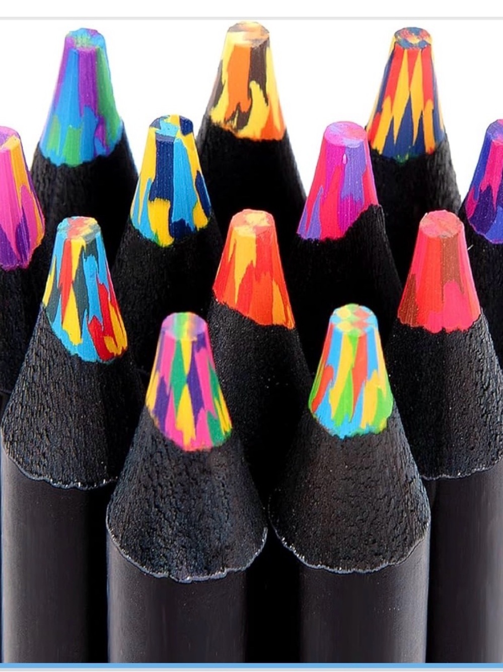 Multicolor Tip Black Barrel Art Rainbow Color Pencils-Burning Man eco favors